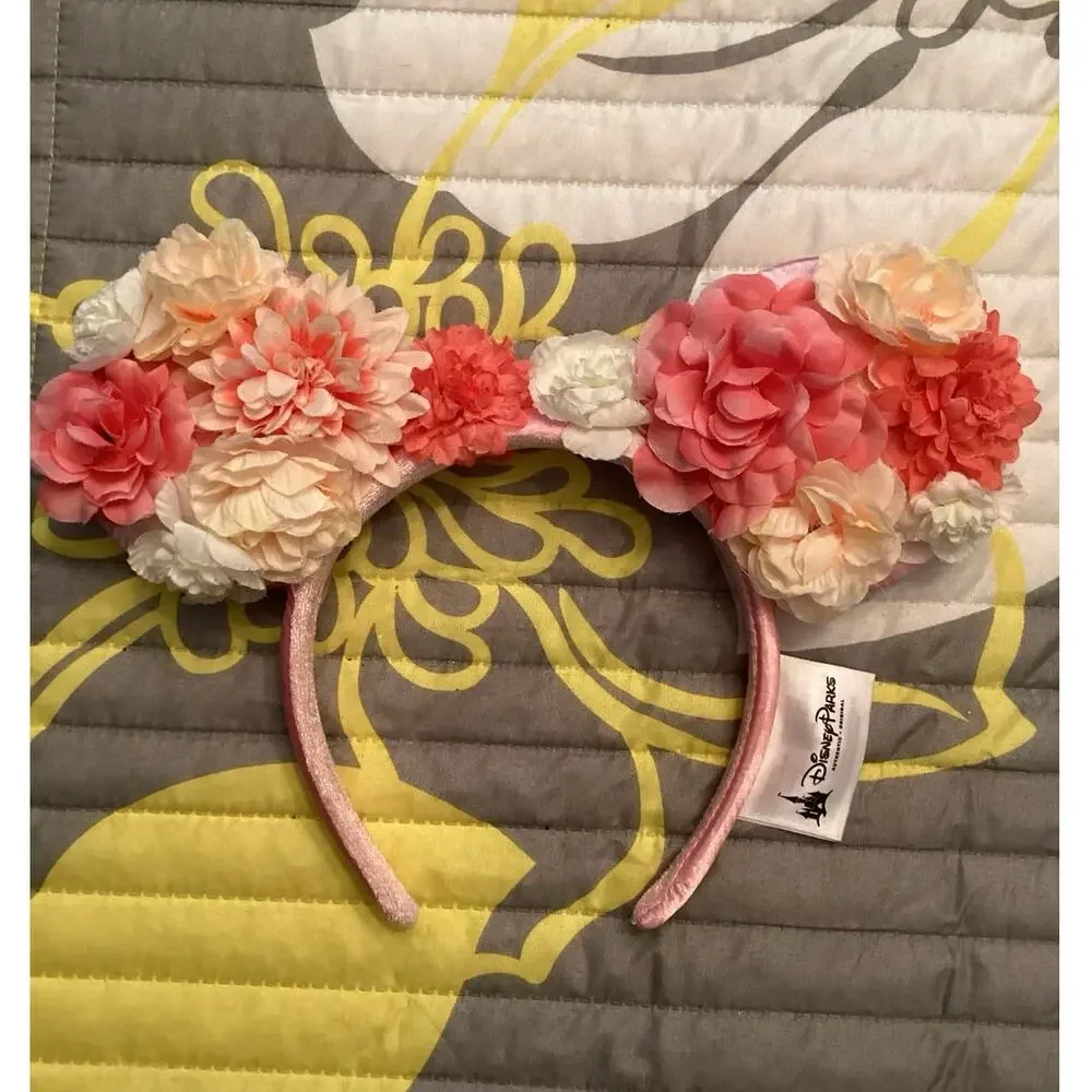 NWOT Disney Parks Pink Peach White Flowers Epcot Garden Festival Ears Headband